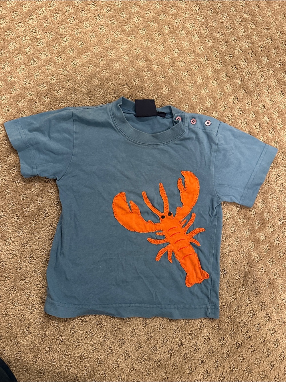 Mini Boden Blue Tee with Orange Lobster Applique